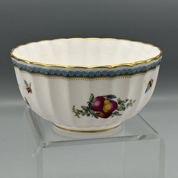 Spode Fine Bone China Trapnell Cranberry Bowl England Disc Blue Laurel Fruit - Picture 4 of 8